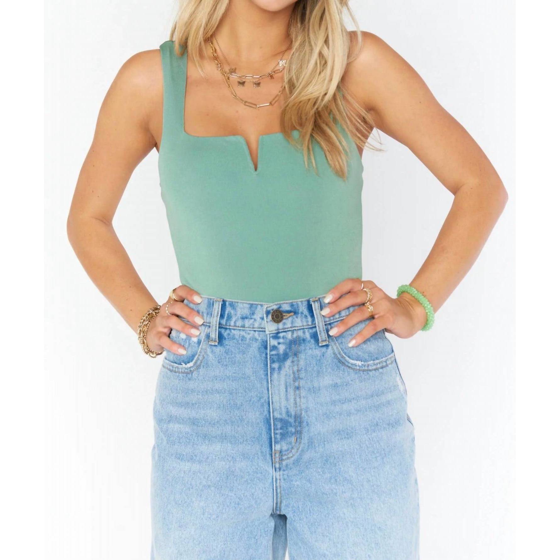 New Show Me Your Mumu Arlo Bodysuit In Sage Slinky Stretch